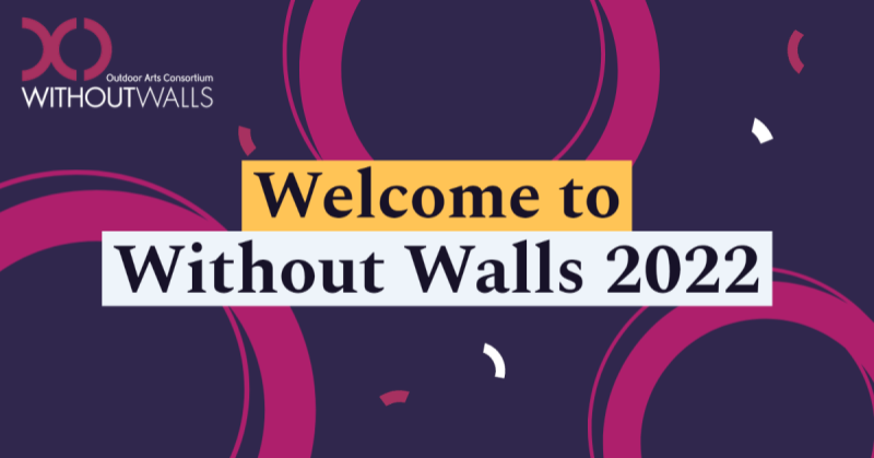 The words 'Welcome to Without Walls 2022 against a pink and purple swirly background