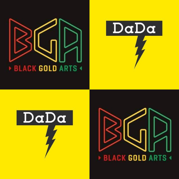 A square of the Black Gold Arts logo and the Dada logo