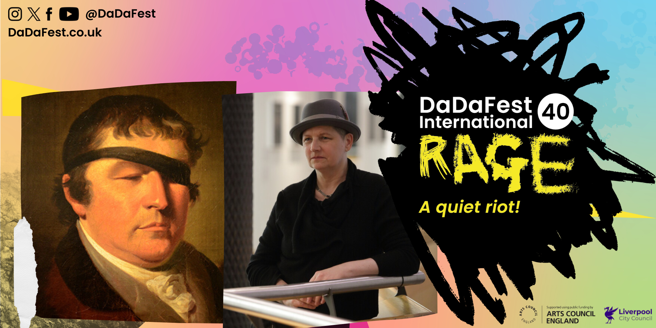 Image of Kaite O'Reilly over a pastel background with coloured geometric shapes. A DDFI40 logo is to the right.