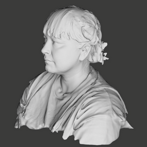 greyscale 3D model of an artist headshot