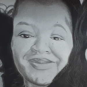 Illustration in charcoal, graphite and acrylic paint of a Nigerian woman