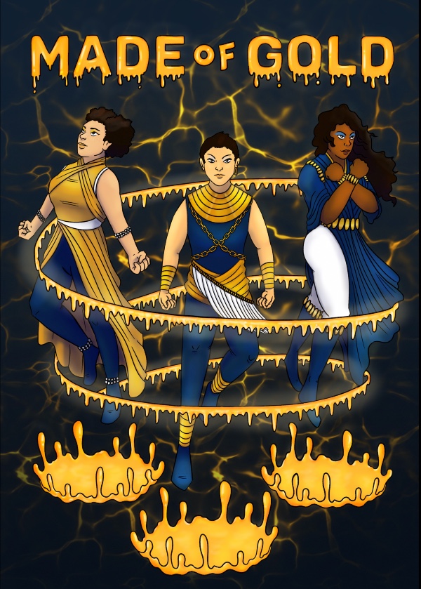Cartoon image of 3 figures in rings of fire