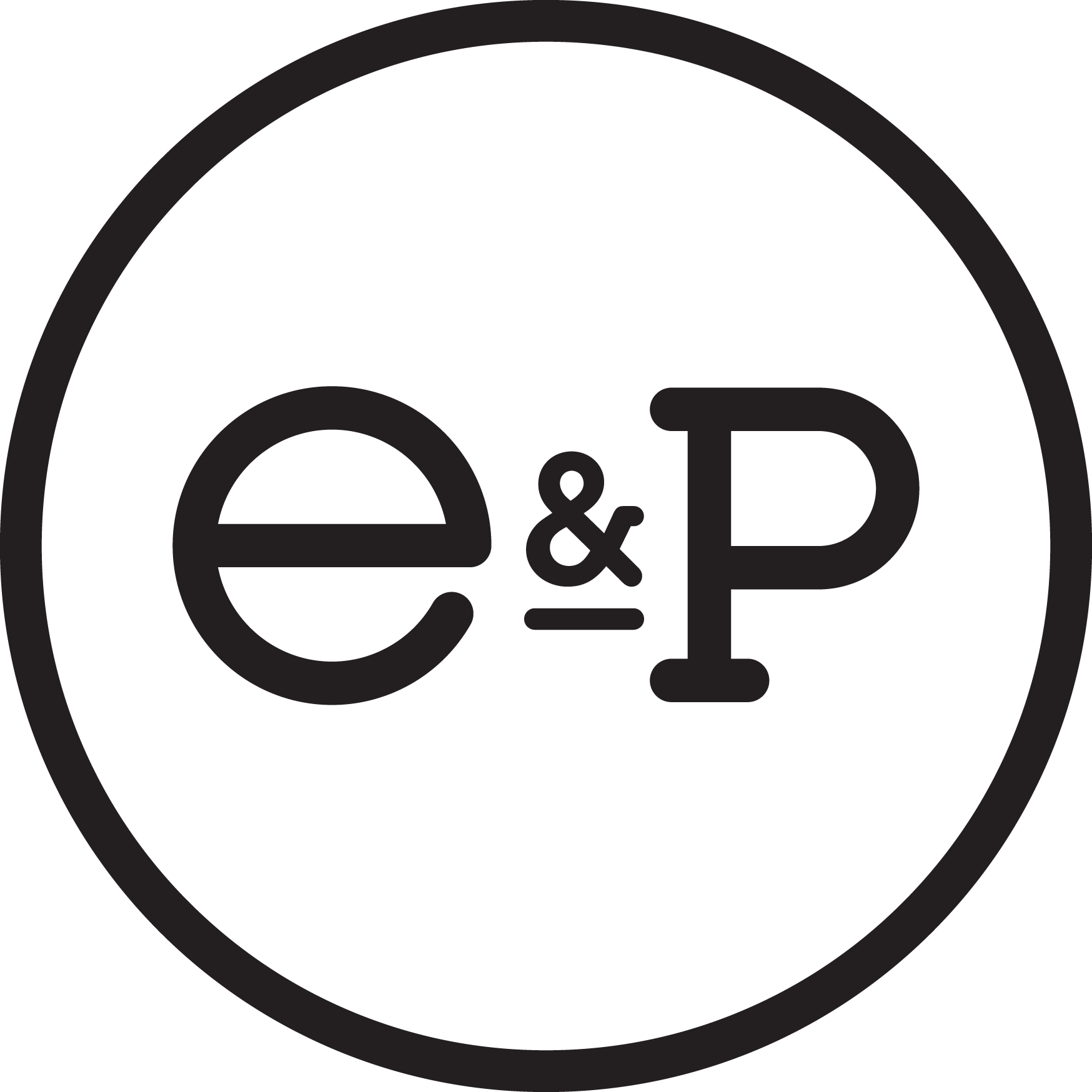 Circle logo with a letter E and P in the centre